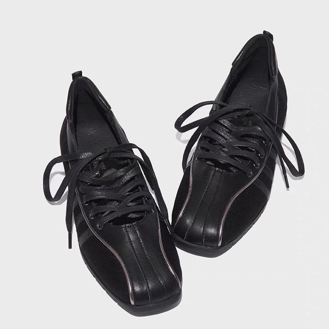 Women's Korean Style Mesh Lace-Up Square Toe Flats with Bow