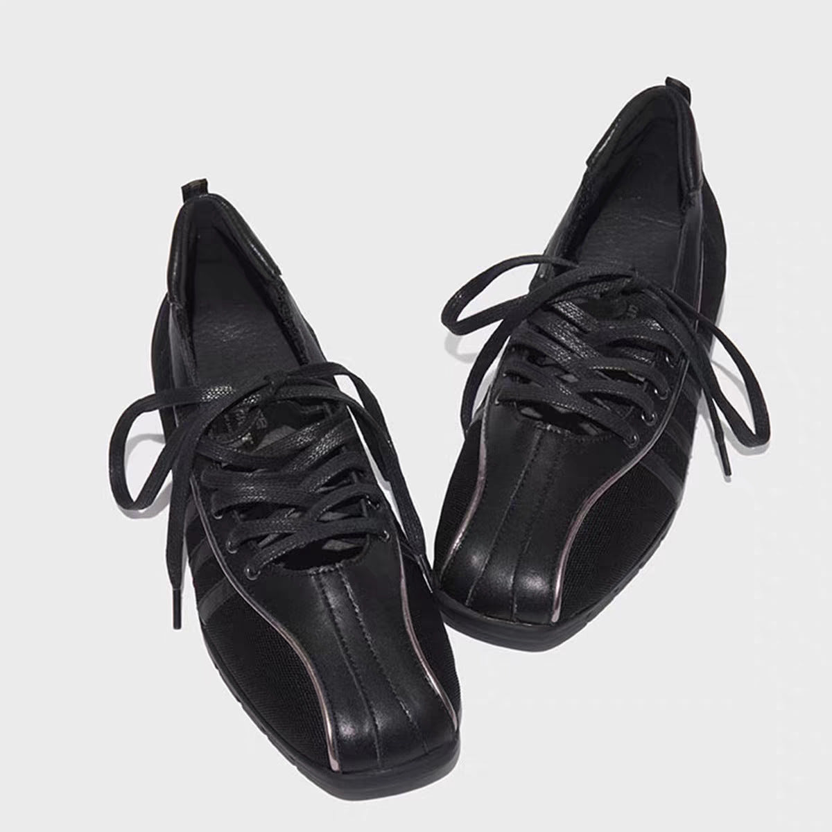 Women's Korean Style Mesh Lace-Up Square Toe Flats with Bow