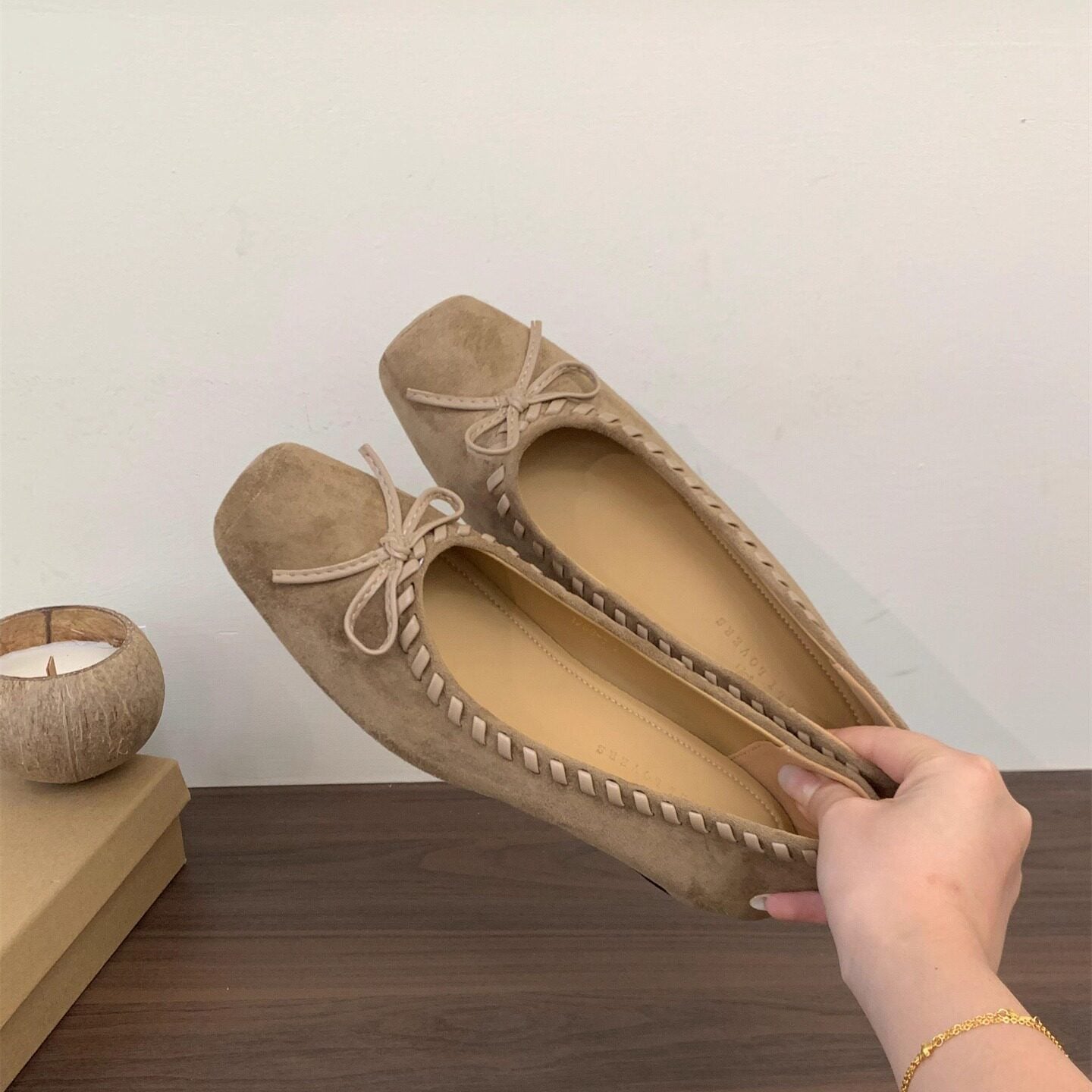 Women's French Style Suede Mary Jane Ballet Flats with Bow