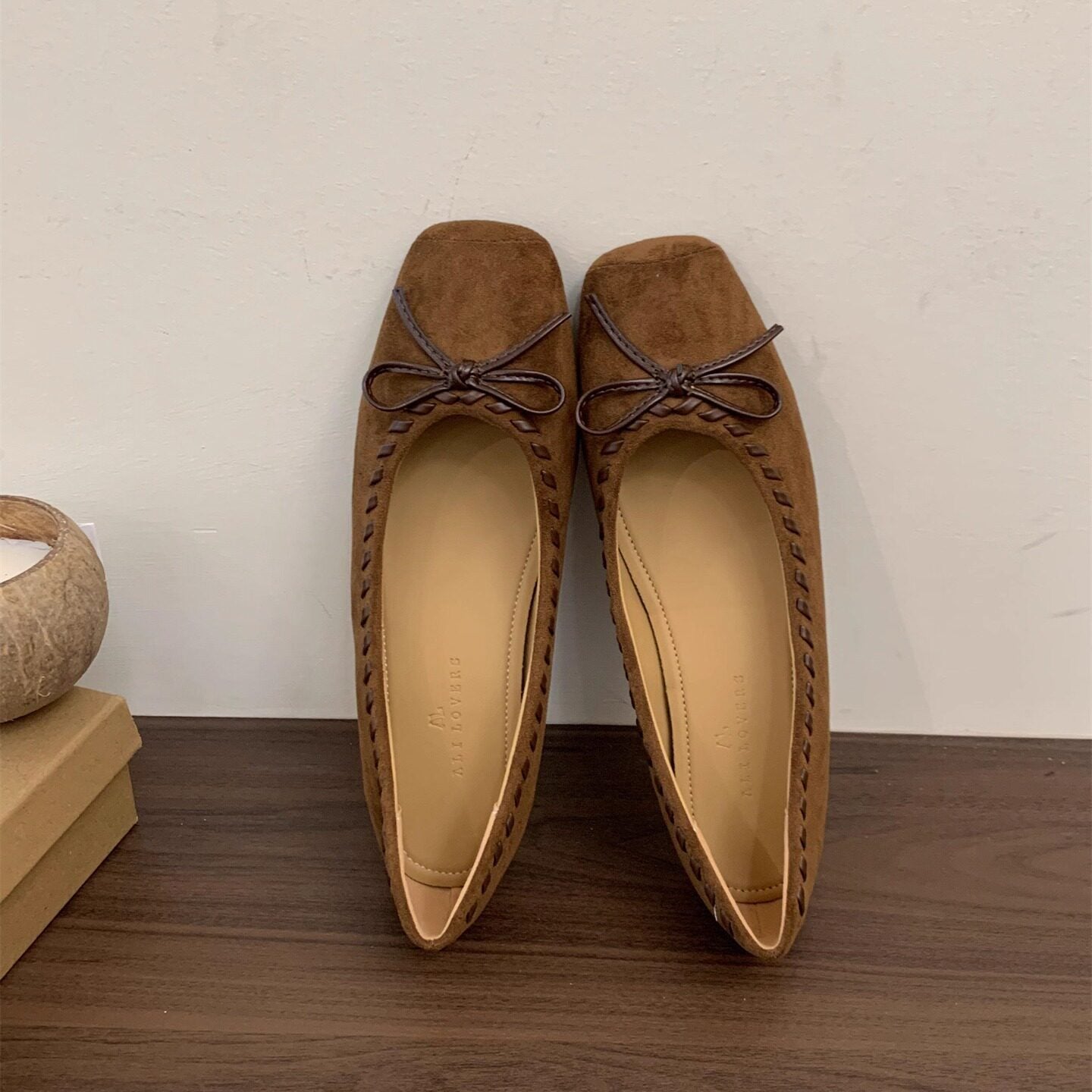 Women's French Style Suede Mary Jane Ballet Flats with Bow