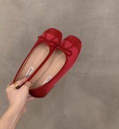 Women's British Style Round Toe Flat Slip-On Shoes with Bow
