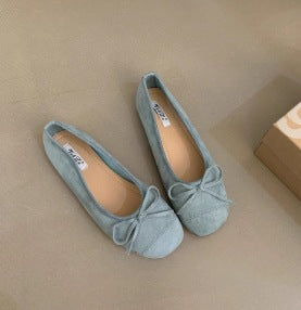 Women's British Style Round Toe Flat Slip-On Shoes with Bow