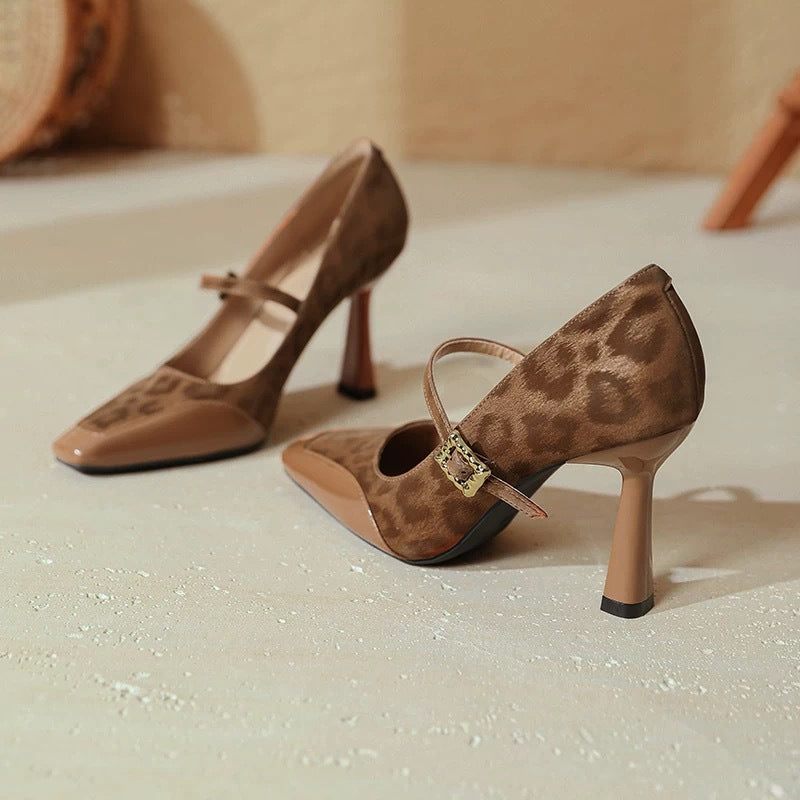 Women's European Square Toe Slip-On High Block Heel Pumps