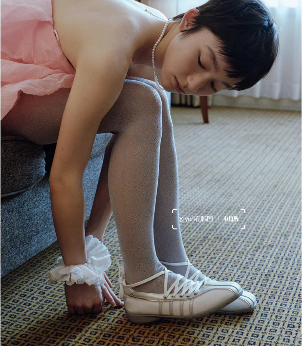 Women's Korean Style Mesh Lace-Up Square Toe Flats with Bow