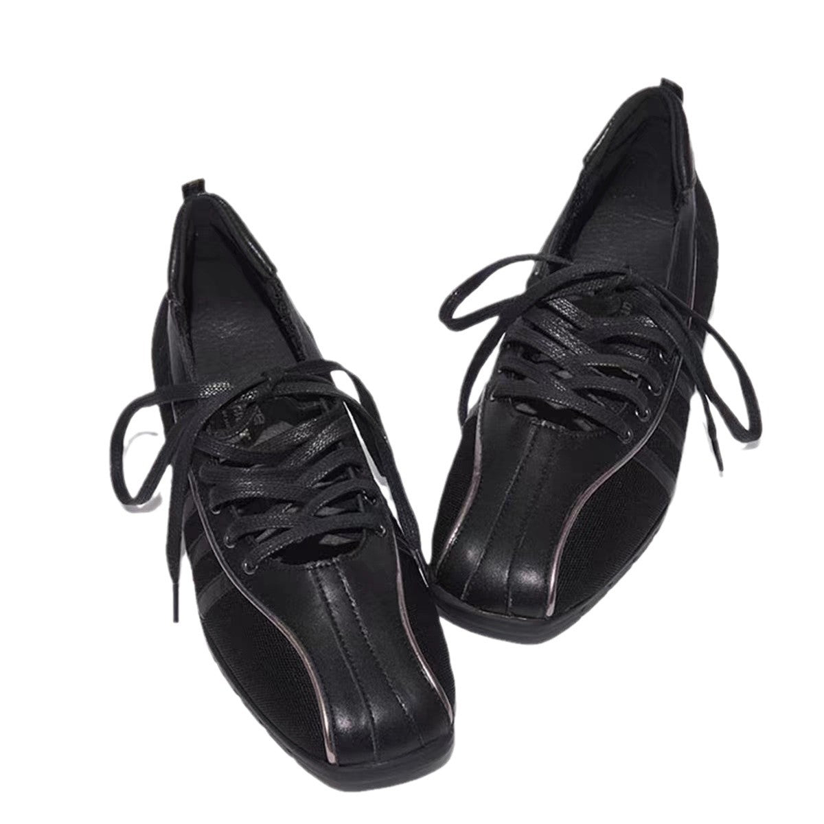 Women's Korean Style Mesh Lace-Up Square Toe Flats with Bow