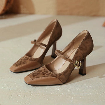 Women's European Square Toe Slip-On High Block Heel Pumps