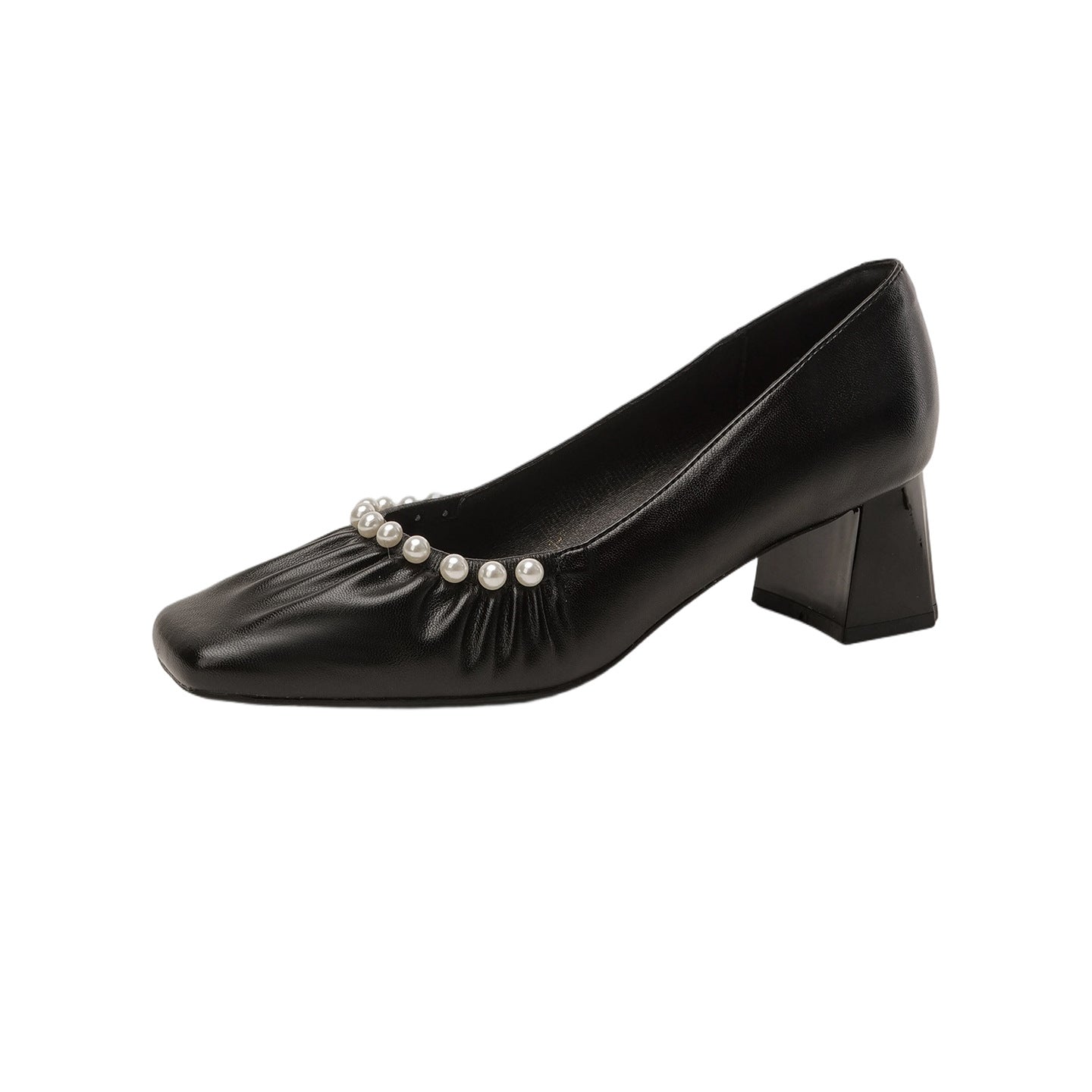 Women's Square Toe Beaded Mid Heel Pumps Slip-On Shoes