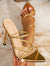 Women's European Style Gold Pointed Toe Stiletto Sandals